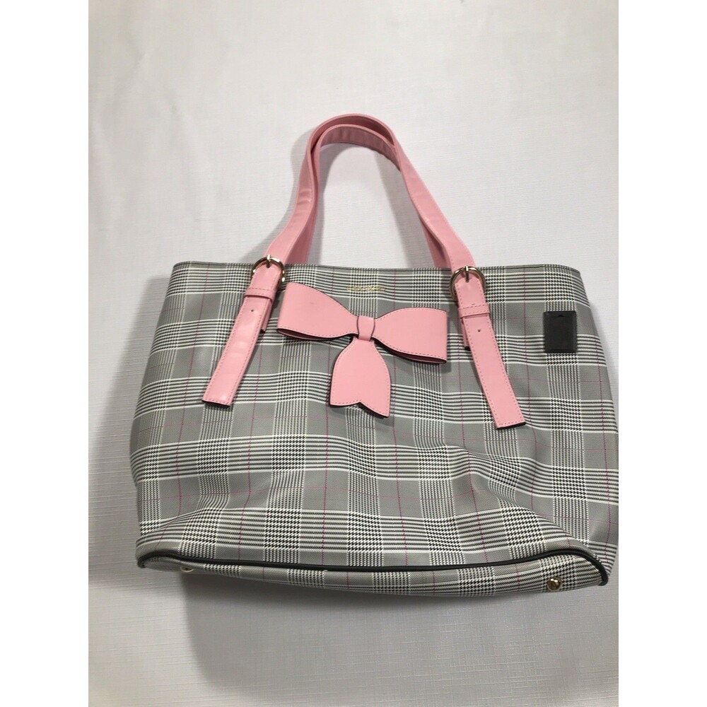 MOSISO Plaid Tote Bow Accent Black Shoulder Straps Zip Closure Charging Port